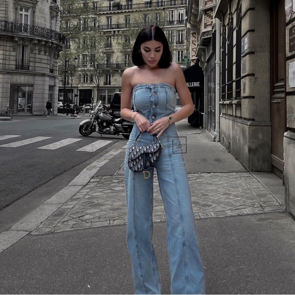 ZARA NEW WITH TAGS TRF STRAPLESS DENIM JUMPSUIT 😍